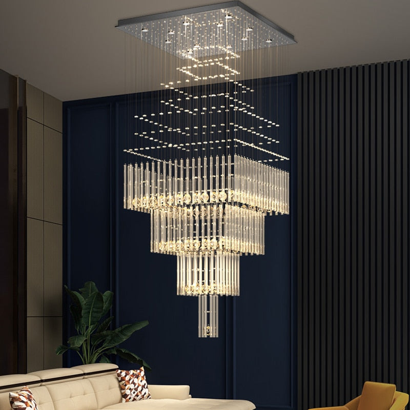 Modern Columnar Crystal Hanging Chandelier