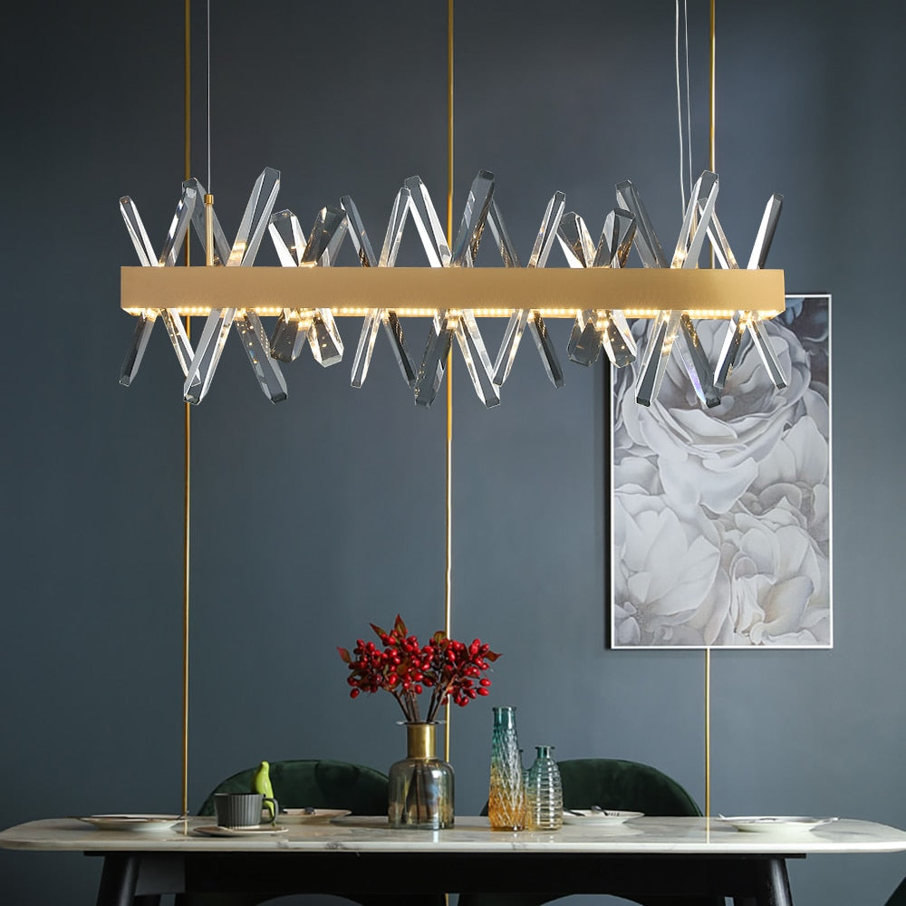 Modern Rectangle Crystal Chandelier For Living Room Dining Room Kitchen Island Hanging Lamp Gold Led Chandeliers Cristal Light