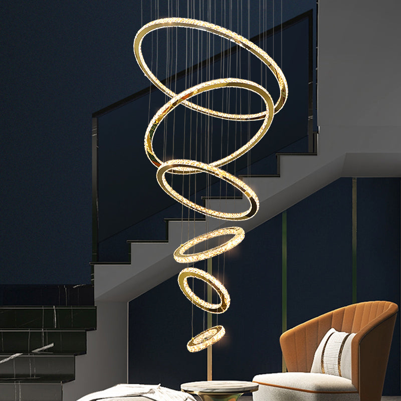 Rings Chandeliers for Loft Villa Duplex Design - Gold