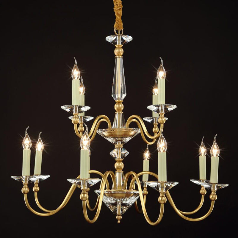 AmPremiumHomean Style Crystal Candle Chandelier With 12 Lights W35"