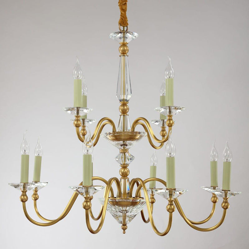 American Style Crystal Candle Chandelier With 12 Lights W35"