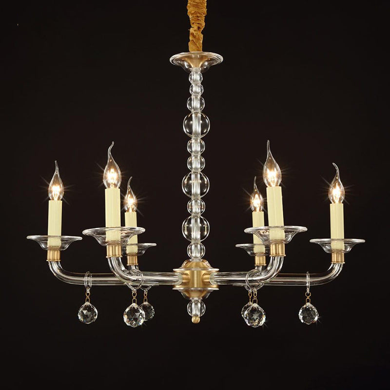 AmPremiumHomean Country Style Crystal Candle Chandelier With 6 Lights W27"