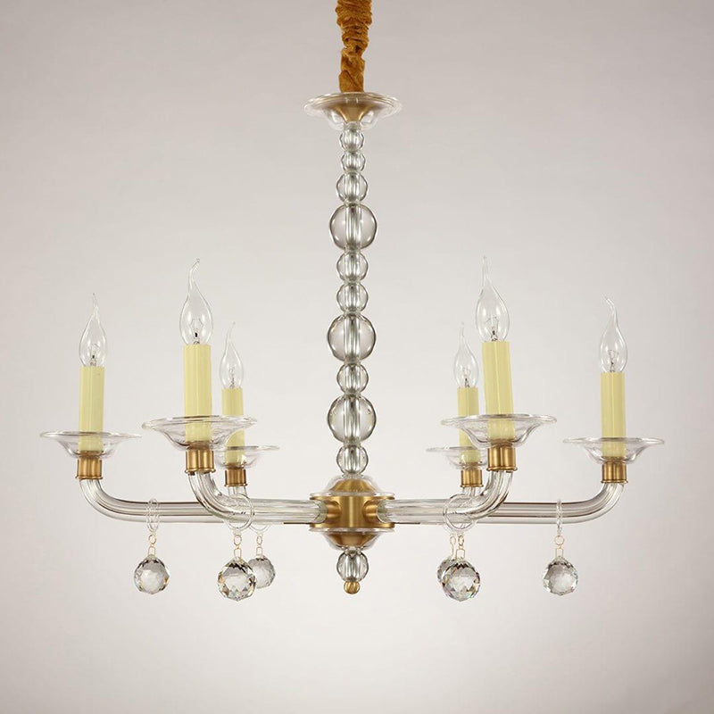 AmPremiumHomean Country Style Crystal Candle Chandelier With 6 Lights W27"