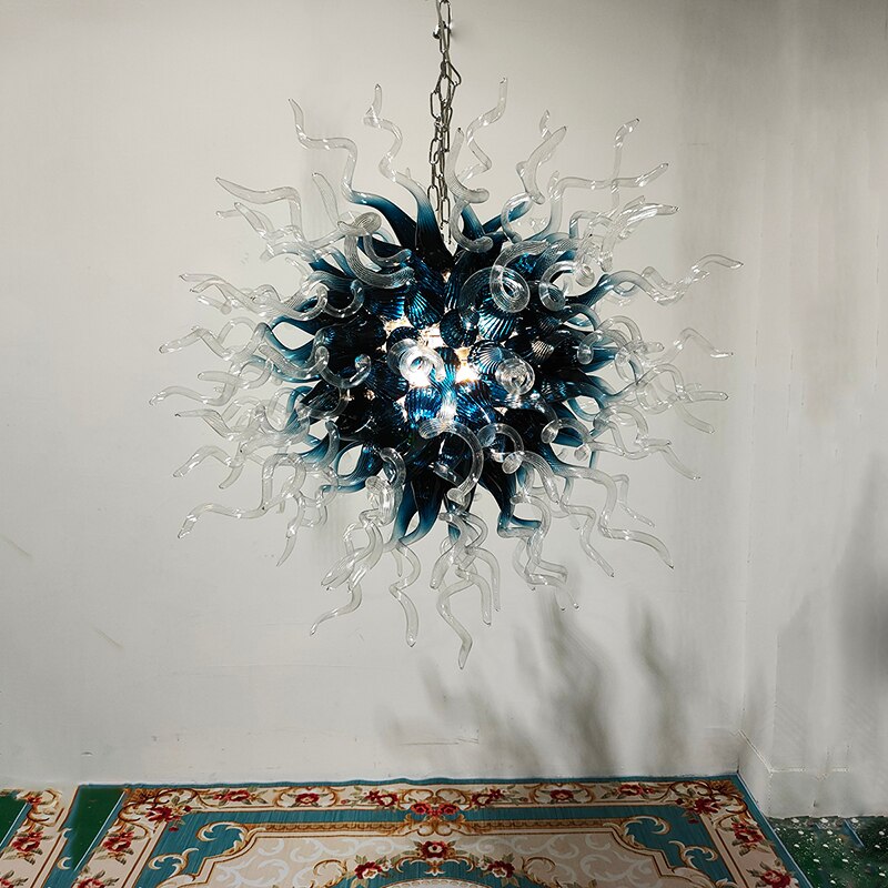 Luxury Glass Ball Chandeliers Fancy Art Aegean Blue Shade Ball Led