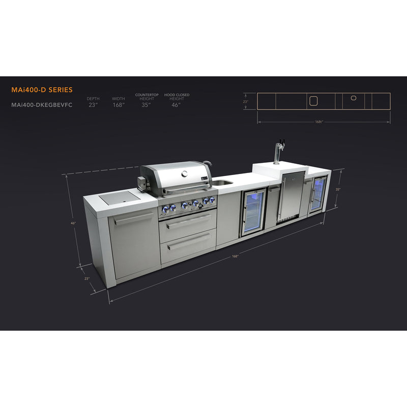 Mont Alpi 400 Deluxe BBQ Grill Island with Kegerator, Beverage Center & Fridge Cabinet - MAi400-DKEGBEVFC