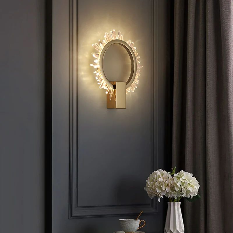 Mamie Rock Crystal Ring Wall Sconce, Bedside Wall Lamp