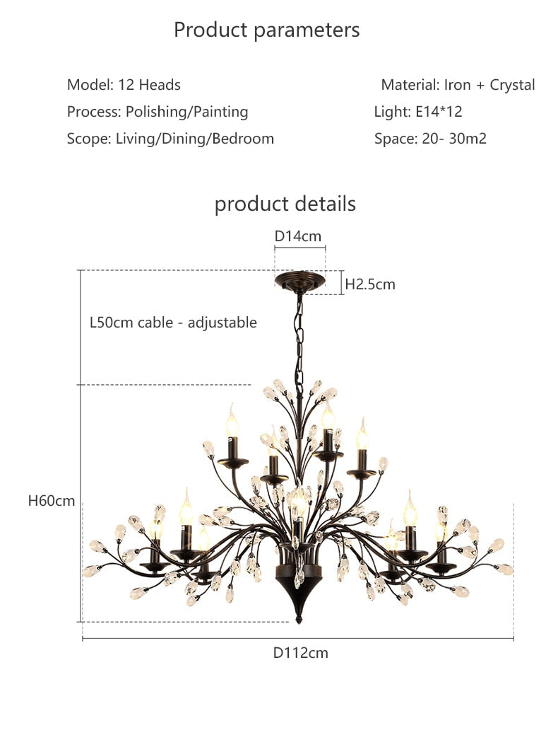 Modern Crystal Branche Chandelier - Black