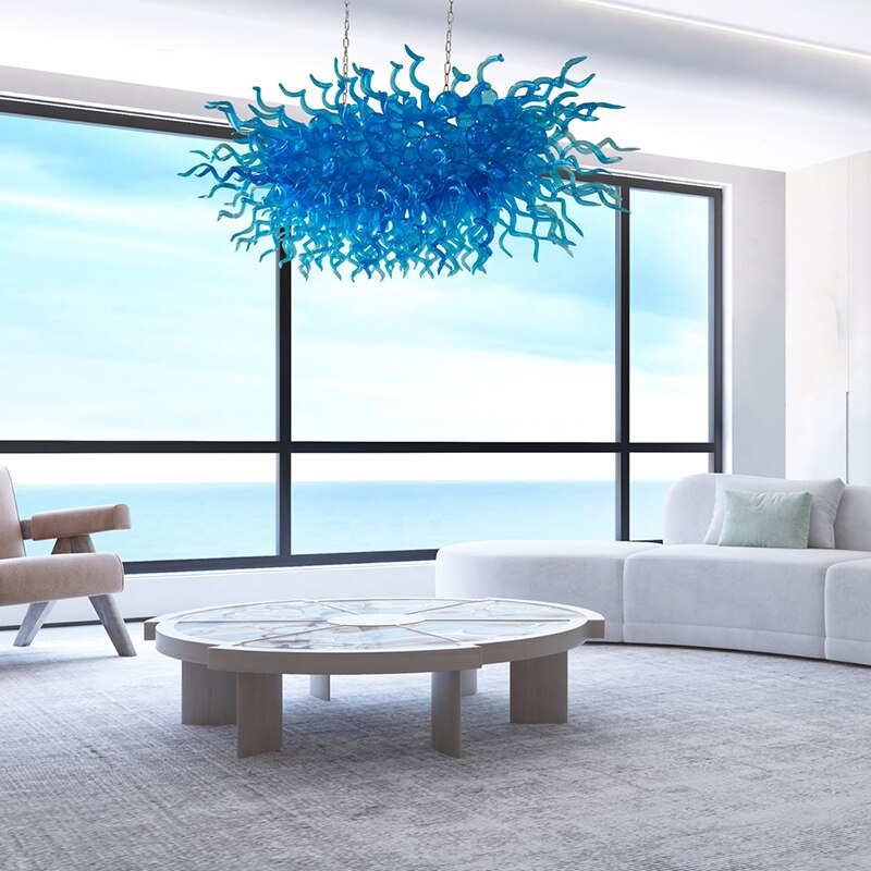 Hand-Blown Glass LED Chandelier - Aqua Designer Fixture