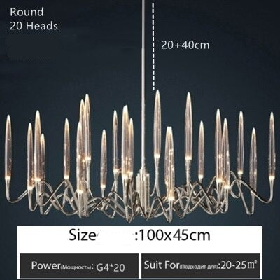 Luxury Nordic Tree Branch Candle Shaped Crystal Chandelier - Silver