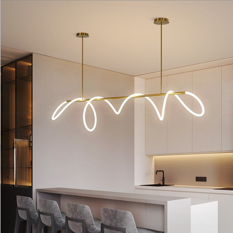 Modern Long Hose Led Chandelier - Brass