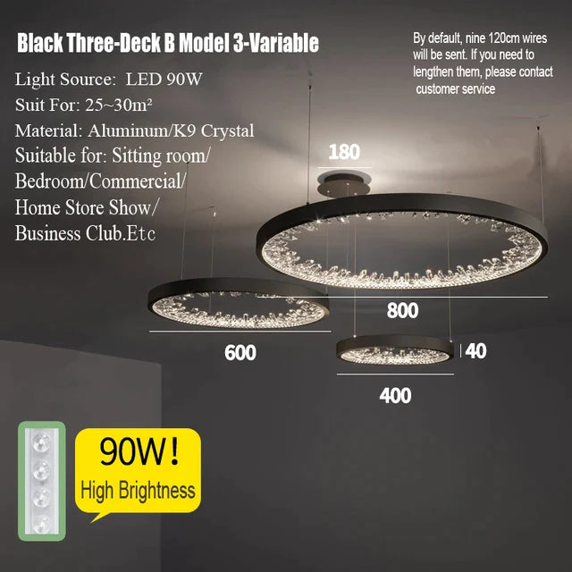 Modern Luxury Circular Black Chandelier