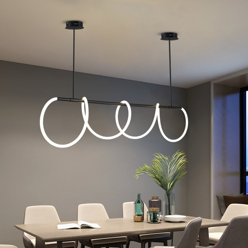 Modern Long Hose Led Chandelier - Black