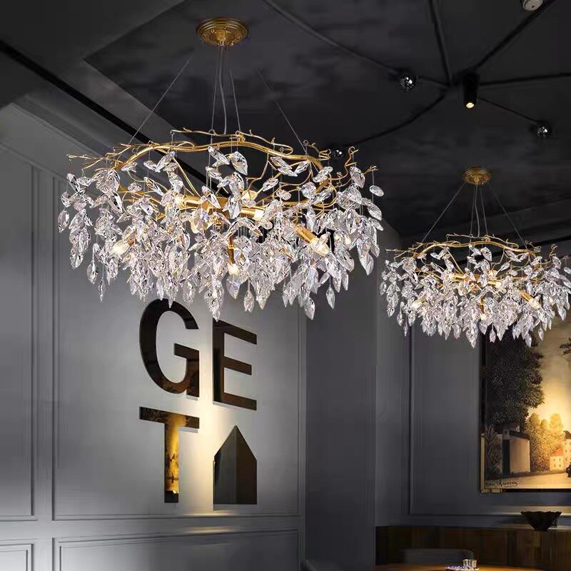 Modern Luxury Gold Crystal Art Decor Hanging Chandelier