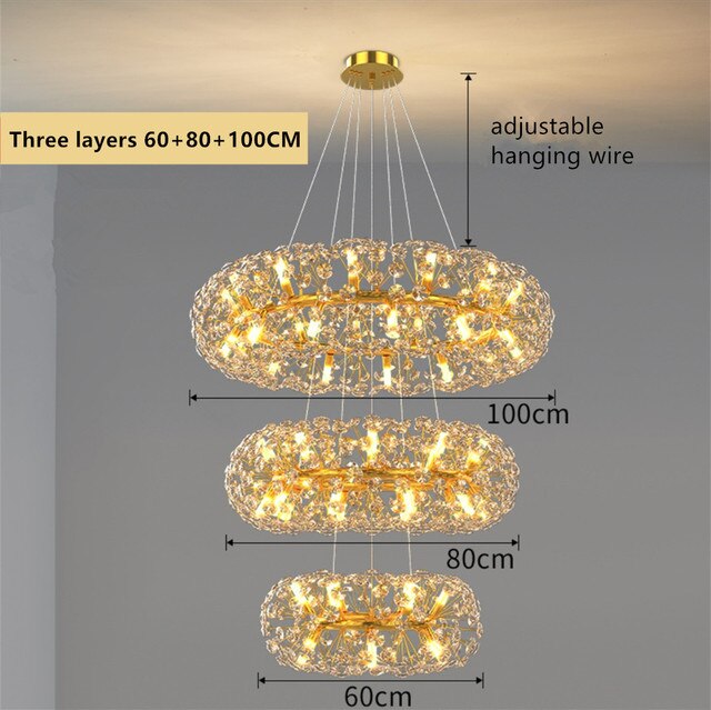 Modern Gold Crystal Circular Hanging Chandelier