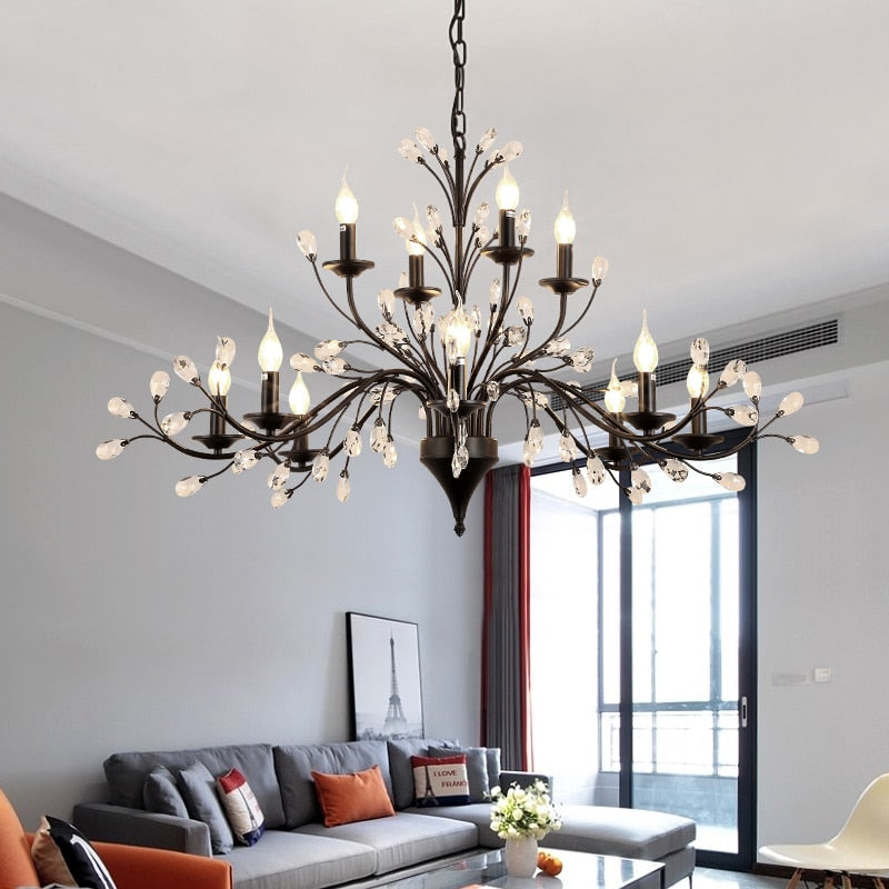 Modern Crystal Branche Chandelier - Black