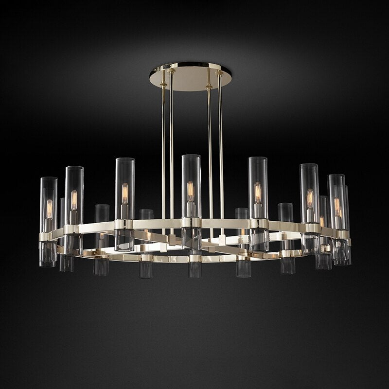 Modern Copper Glass Round Straight Chandelier