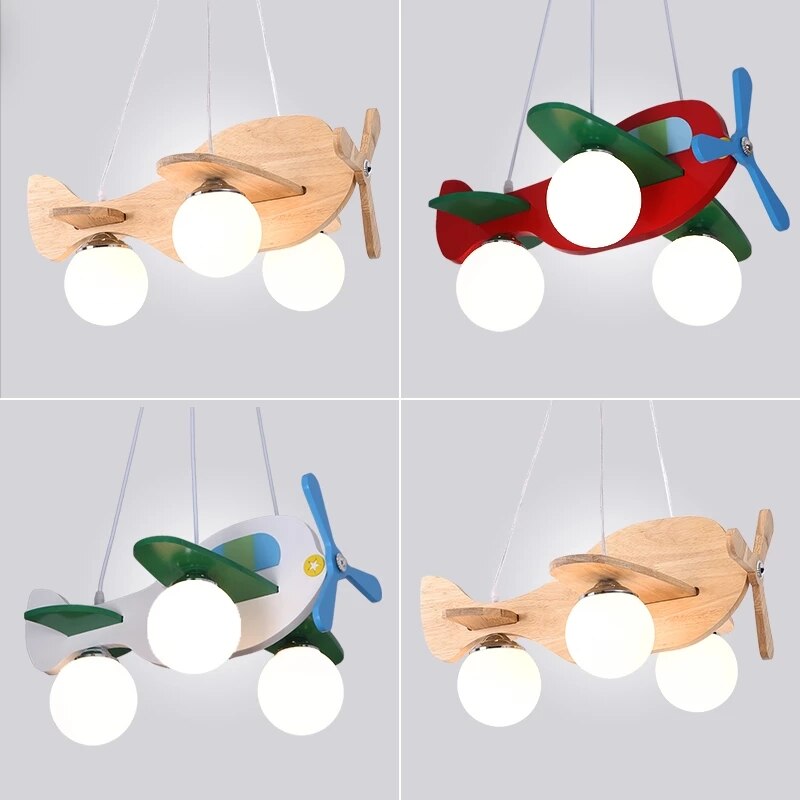 Wood Airplane Chandelier For Children Kids Boy Bedroom