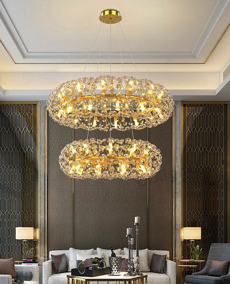 Modern Gold Crystal Circular Hanging Chandelier