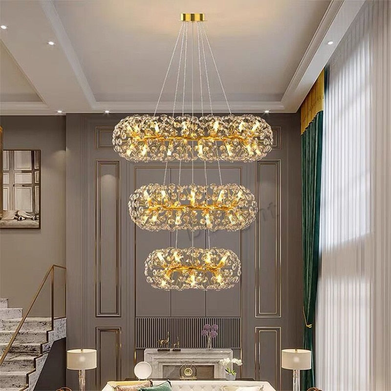 Modern Gold Crystal Circular Hanging Chandelier