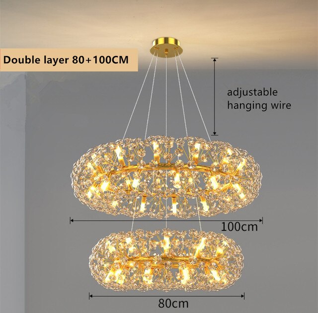 Modern Gold Crystal Circular Hanging Chandelier