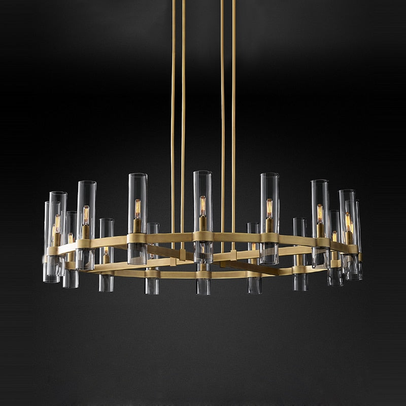 Modern Copper Glass Round Straight Chandelier