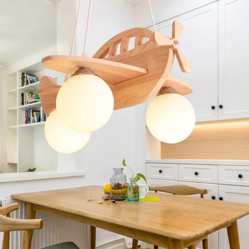 Wood Airplane Chandelier For Children Kids Boy Bedroom