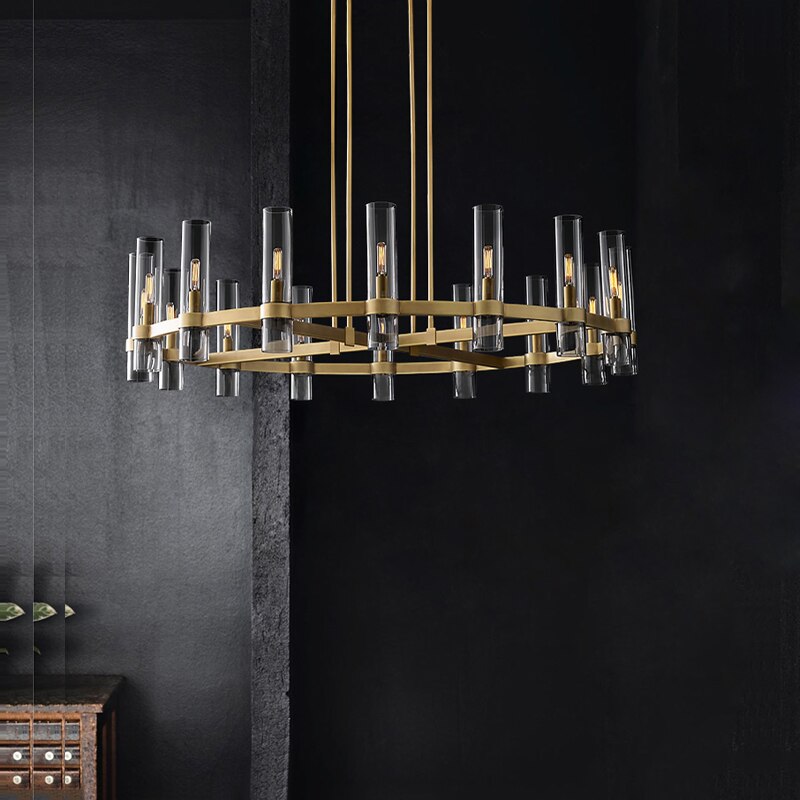 Modern Copper Glass Round Straight Chandelier