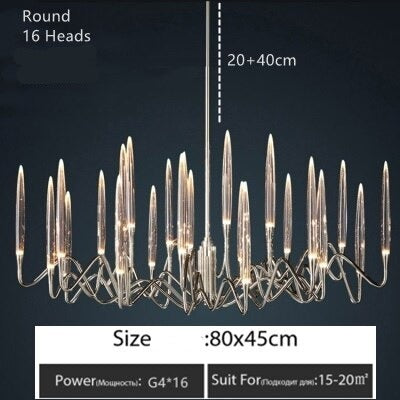 Luxury Nordic Tree Branch Candle Shaped Crystal Chandelier - Silver