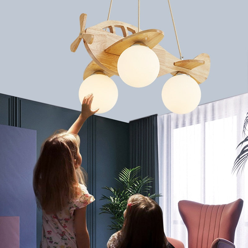 Wood Airplane Chandelier For Children Kids Boy Bedroom