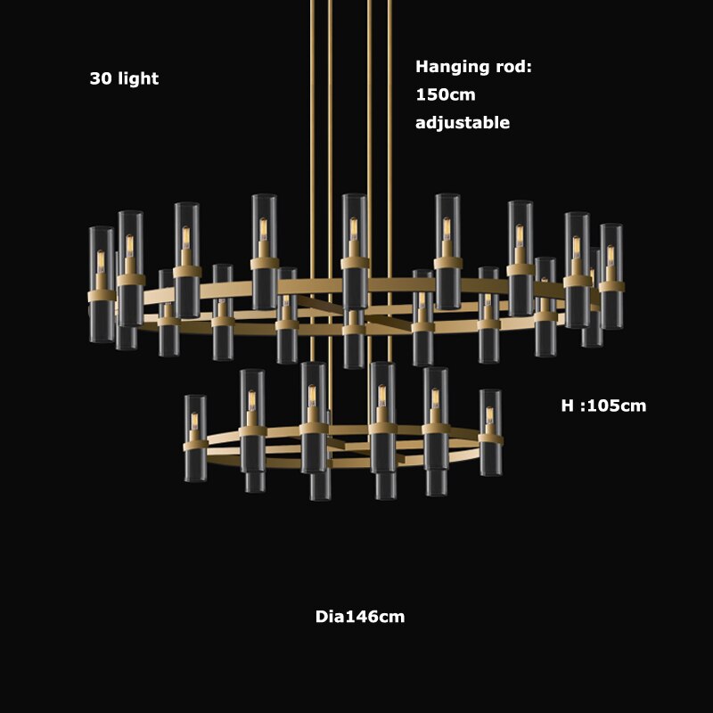 Modern Copper Glass Round Straight Chandelier