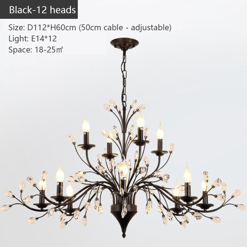 Modern Crystal Branche Chandelier - Black