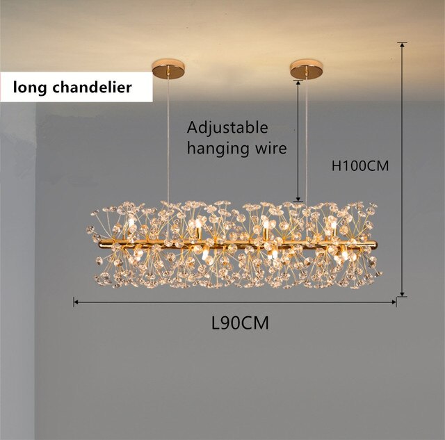 Gold Luxury Crystal Long Chandelier