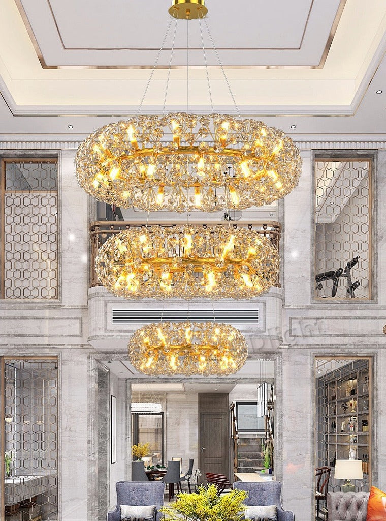 Modern Gold Crystal Circular Hanging Chandelier