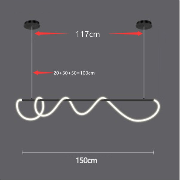 Modern Long Hose Led Chandelier - Black