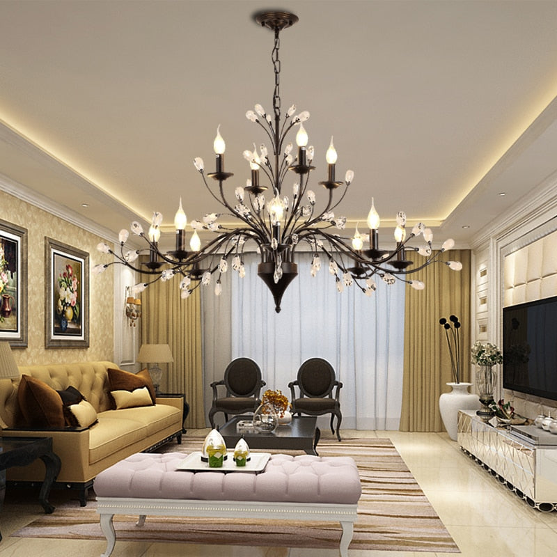 Modern Crystal Branche Chandelier - Black