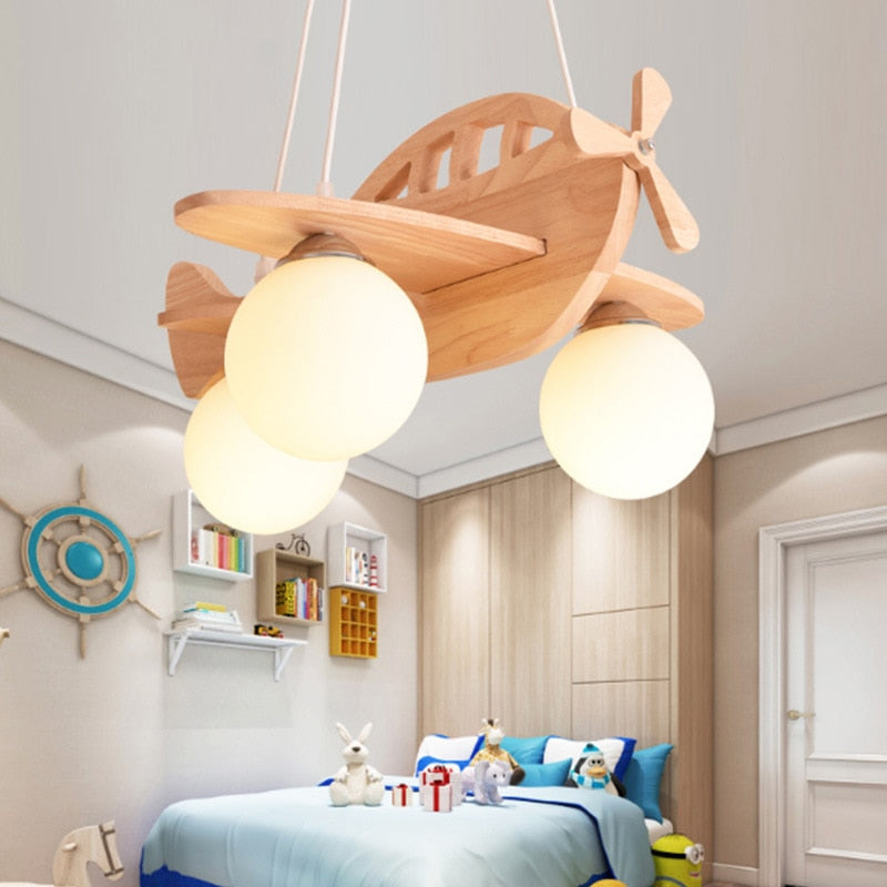 Wood Airplane Chandelier For Children Kids Boy Bedroom