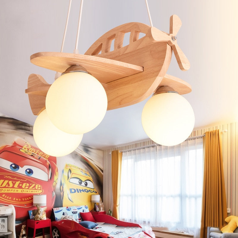 Wood Airplane Chandelier For Children Kids Boy Bedroom