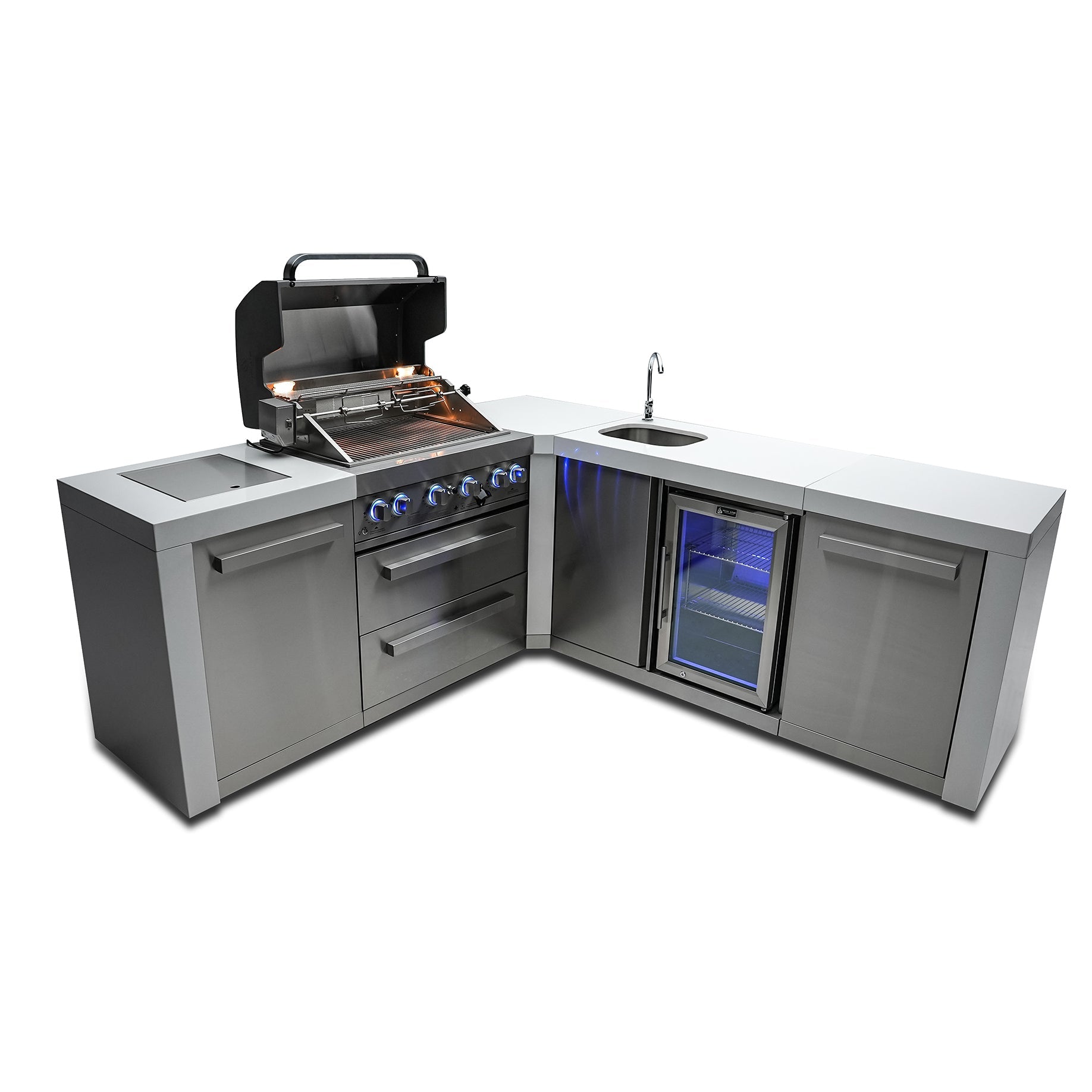 Mont Alpi 400 Deluxe BBQ Grill Island with 90 Degree Corner & Beverage Center - MAi400-D90BEV