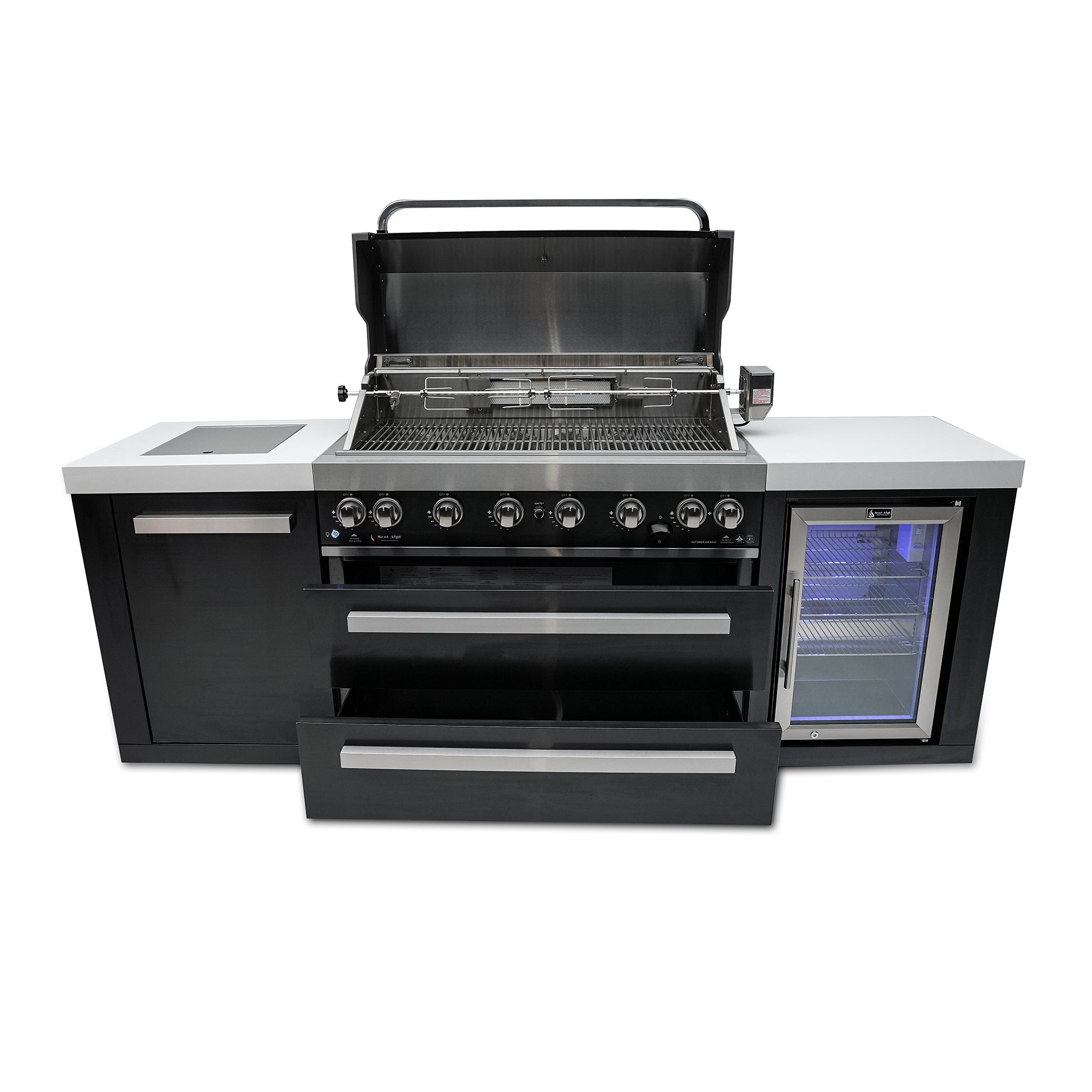 Mont Alpi 805 Black Stainless Steel BBQ Grill Island with Fridge Cabinet - MAi805-BSSFC