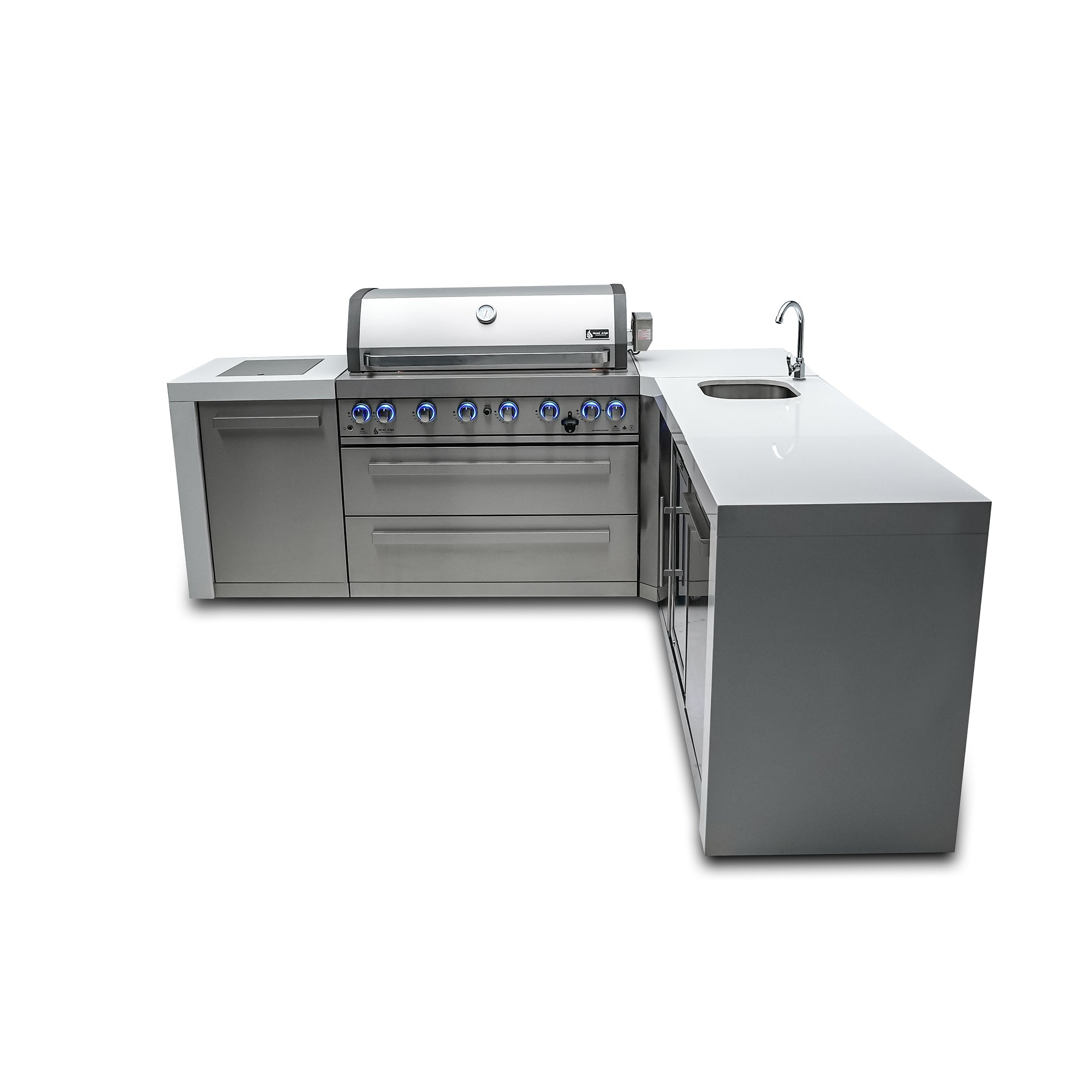 Mont Alpi 805 Deluxe BBQ Grill Island with 90 Degree Corner & Beverage Center - MAi805-D90BEV