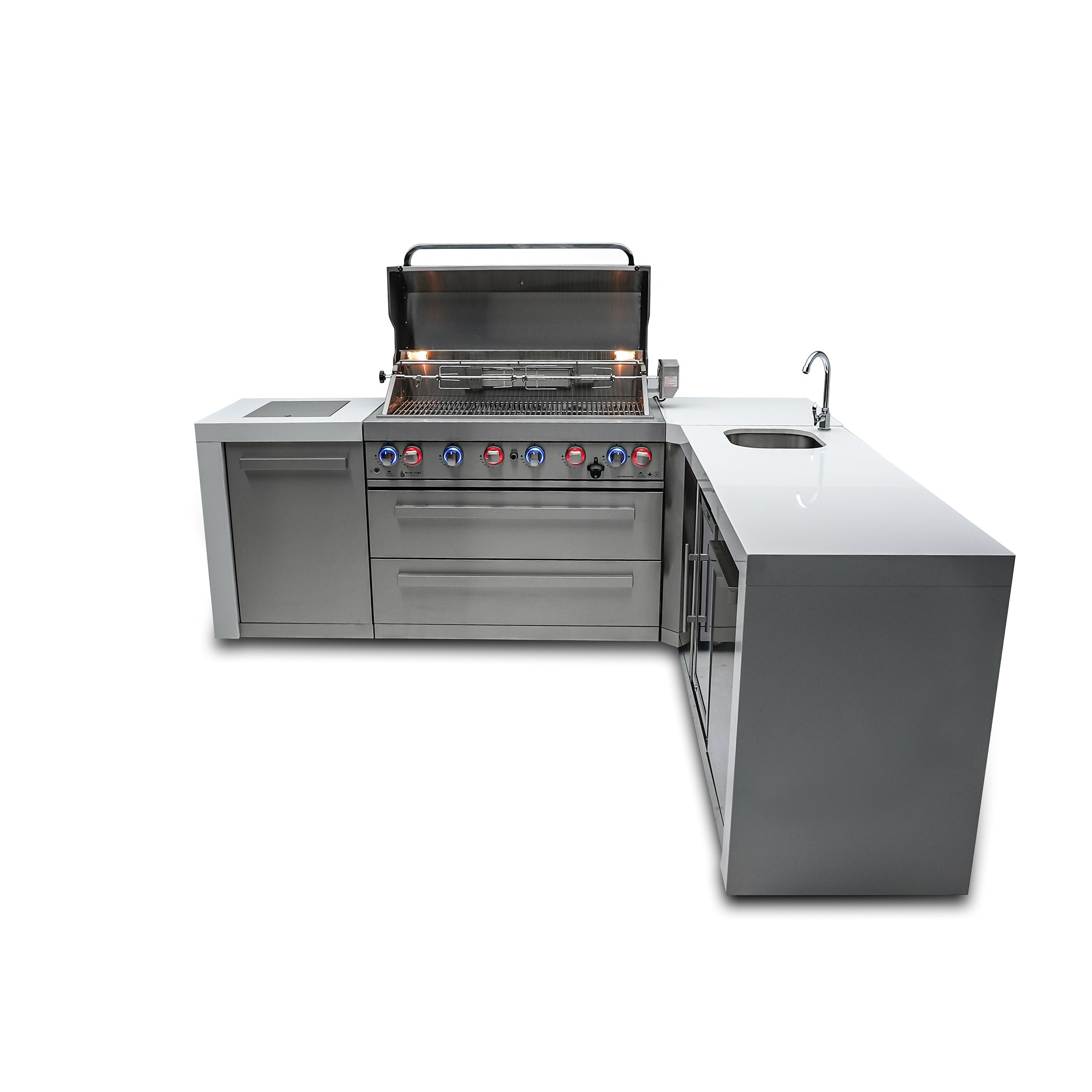 Mont Alpi 805 Deluxe BBQ Grill Island with 90 Degree Corner & Beverage Center - MAi805-D90BEV