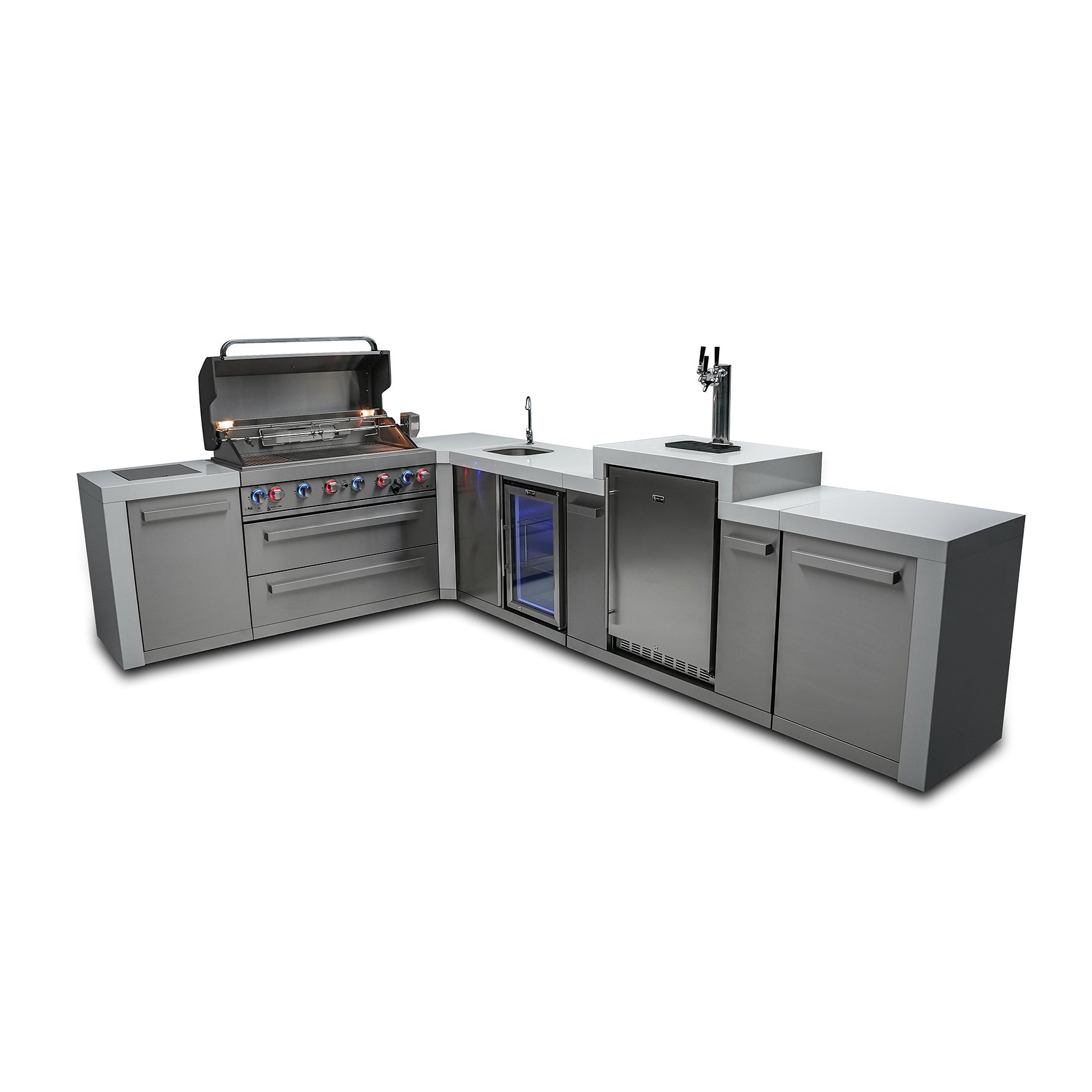 Mont Alpi 805 Deluxe BBQ Grill Island with 90 Degree Corner, Kegerator & Beverage Center - MAi805-D90KEGBEV