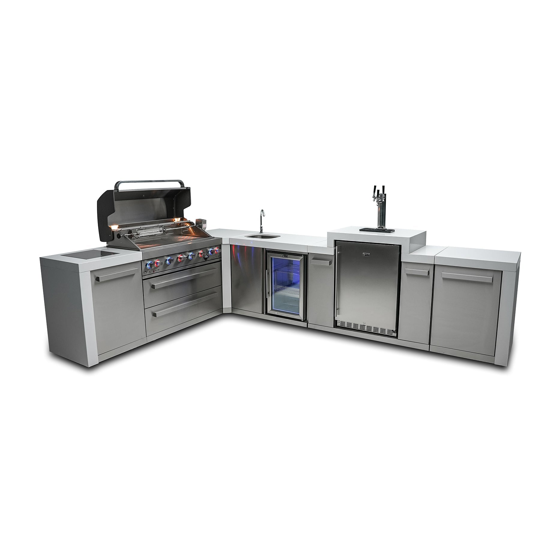 Mont Alpi 805 Deluxe BBQ Grill Island with 90 Degree Corner, Kegerator & Beverage Center - MAi805-D90KEGBEV