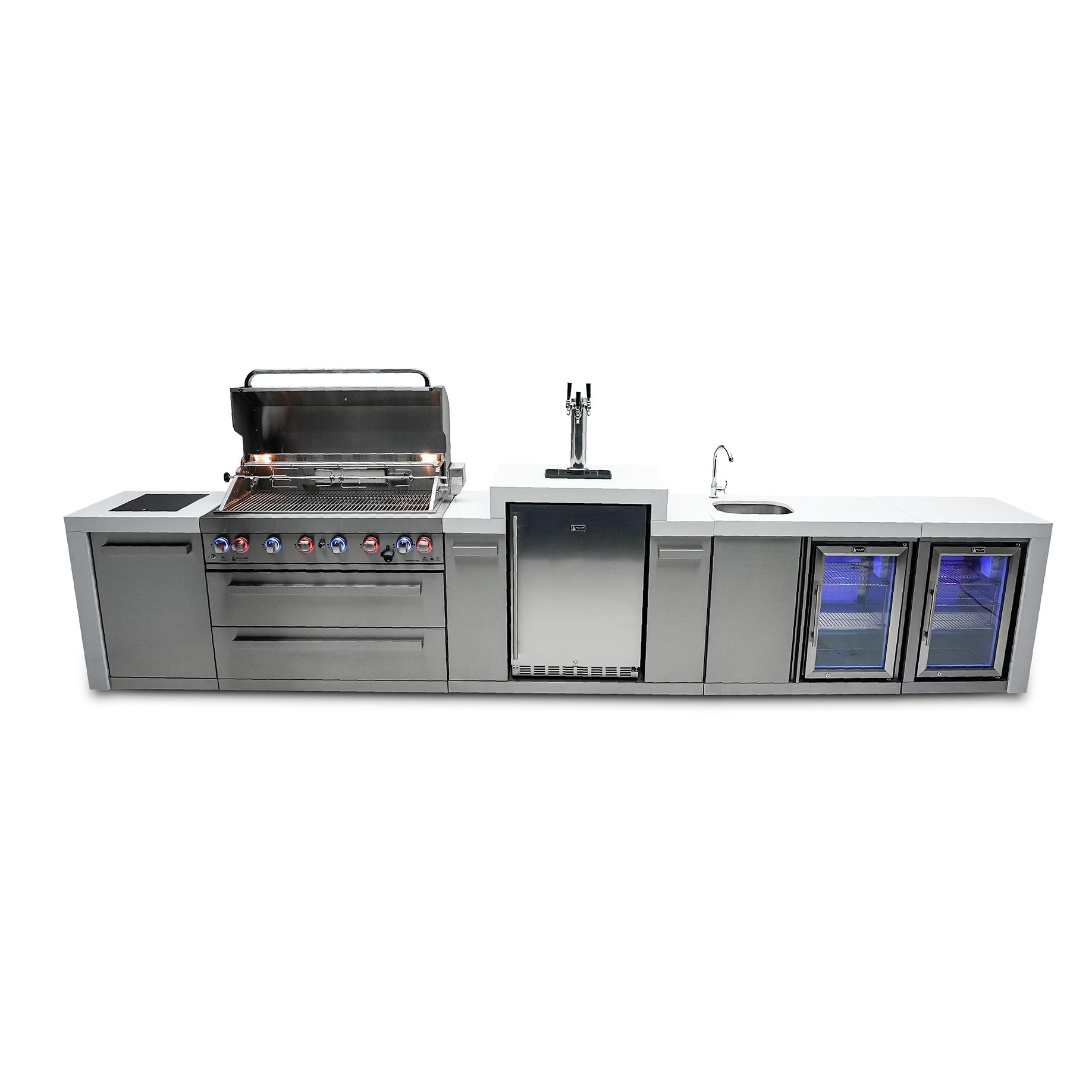 Mont Alpi 805 Deluxe BBQ Grill Island with Kegerator, Beverage Center & Fridge Cabinet - MAi805-DKEGBEVFC