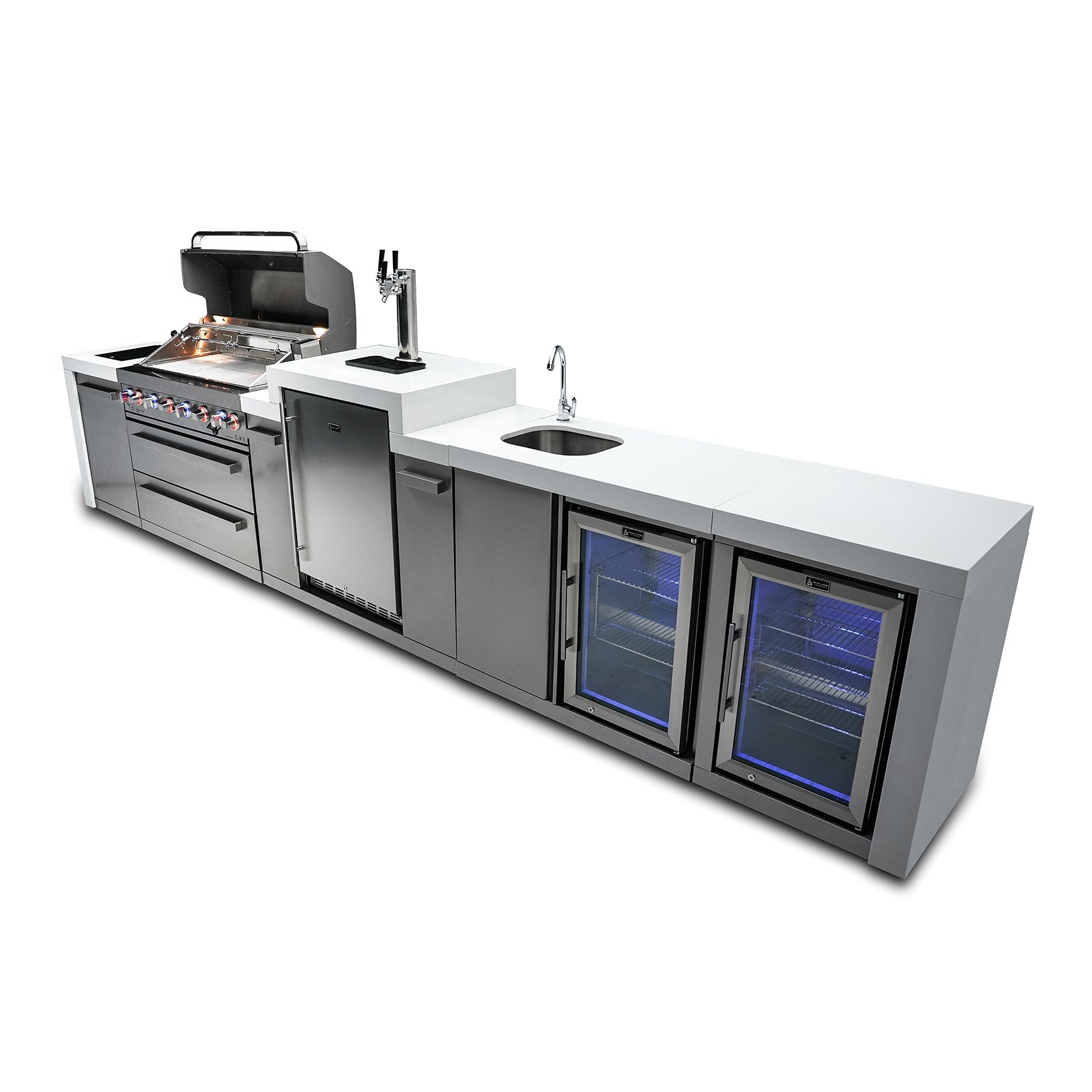 Mont Alpi 805 Deluxe BBQ Grill Island with Kegerator, Beverage Center & Fridge Cabinet - MAi805-DKEGBEVFC