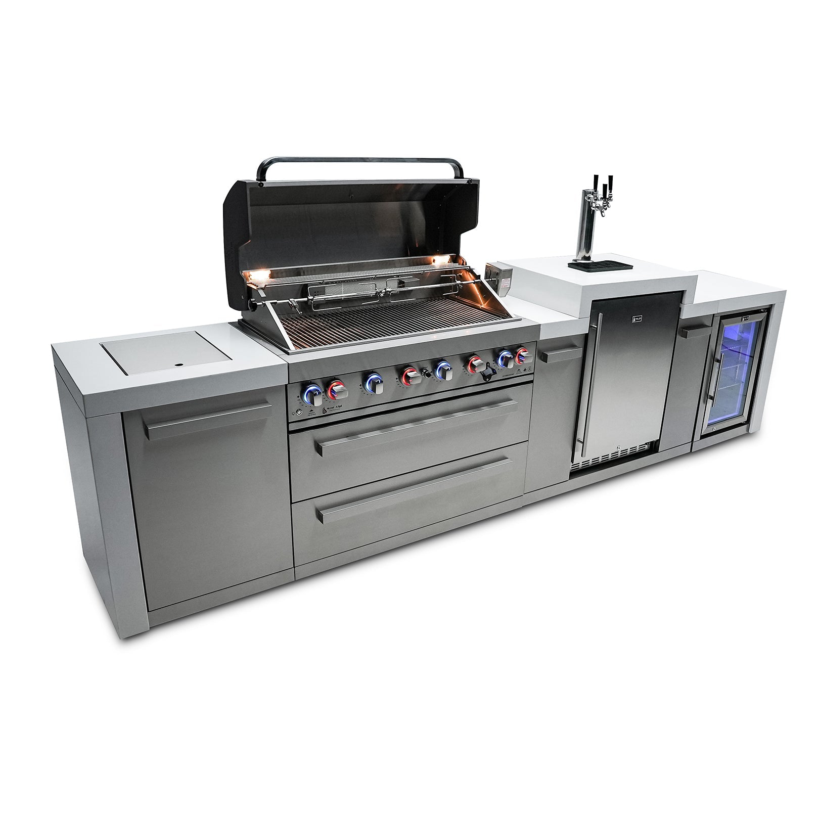 Mont Alpi 805 Deluxe BBQ Grill Island with Kegerator & Fridge Cabinet - MAI805-DKEGFC