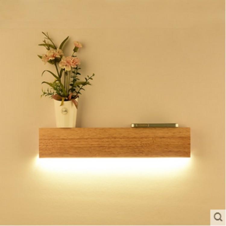 Eliana - Modern Wood Oak Shelf & Lamp