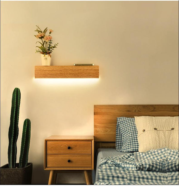 Eliana - Modern Wood Oak Shelf & Lamp