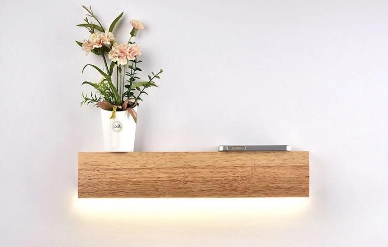 Eliana - Modern Wood Oak Shelf & Lamp