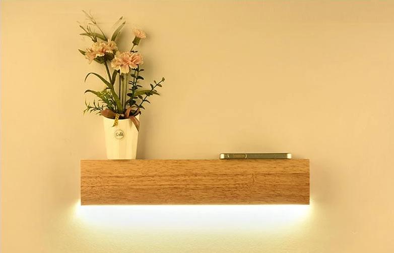 Eliana - Modern Wood Oak Shelf & Lamp